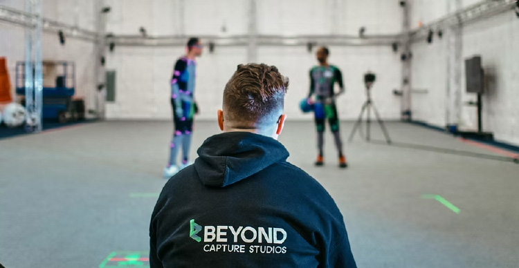 Beyond Capture Studios' professional motion capture facility at Vancouver Film School, featuring high-tech cameras and a 64,000 cubic ft. mocap volume used for game development and film projects like Dune: Part Two. 