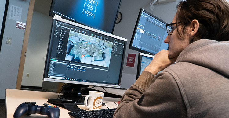 VFS student developing a video game on campus.