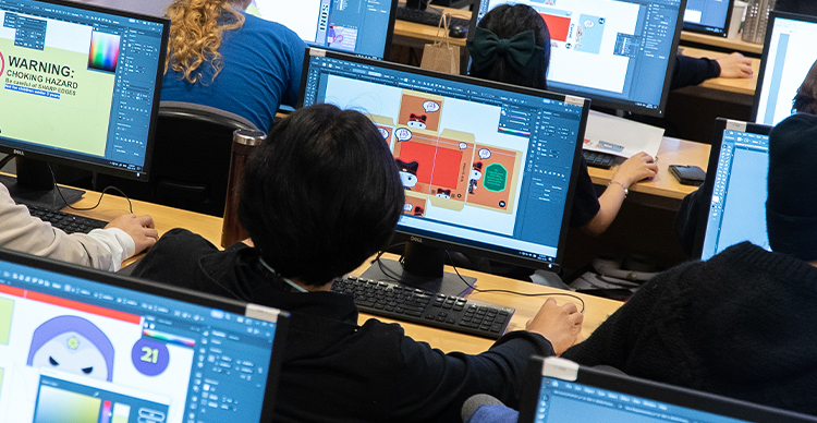 VFS students have access to state-of-the-art labs & industry software – like the above students busily working away in Adobe Illustrator.