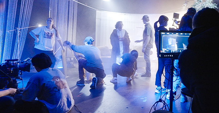 Vancouver Film School Film Production students working behind the scenes on a hot set during a film shoot.