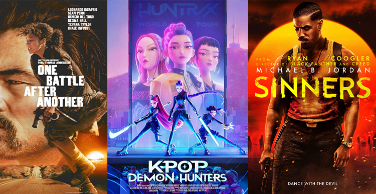 Split-screen featuring Oscar-winning films One Battle After Another, KPop Demon Hunters, and Sinners, where Vancouver Film School alumni contributed.