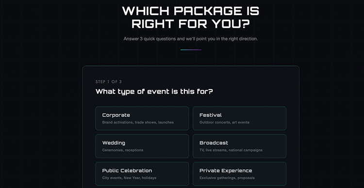 Carousel of Figma slides from the winning VFS Digital Design team showcasing their design process, concepts, and final proposal for Pixel Sky Animations’ drone show brief.