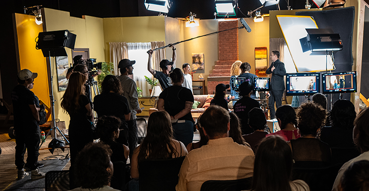 Participants collaborate during a previous Vancouver Film School bootcamp, working together in a hands-on creative workshop environment. 