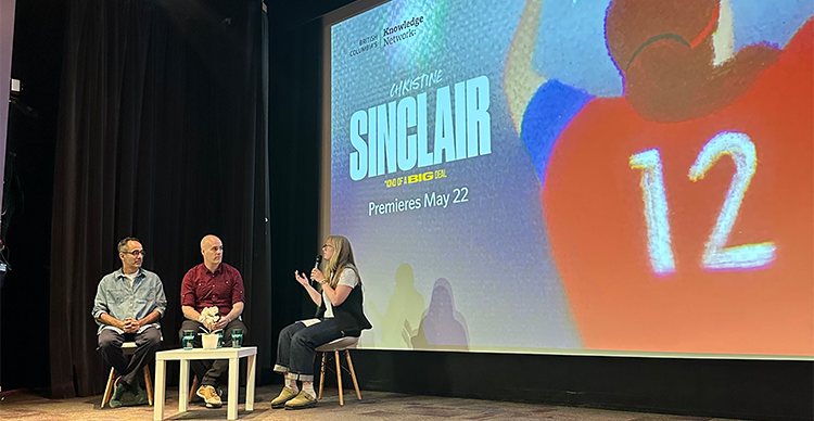 Animation Director Henrique Barone and director Eoin Duffy participate in a Q&A following a screening of Kind of a Big Deal at Science World After Dark: FIFA Edition in Vancouver. 