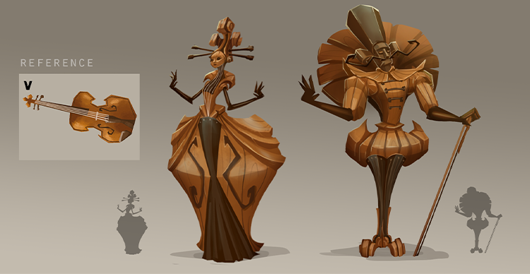 Character concept art exploring shape, silhouette, and visual development for animation.