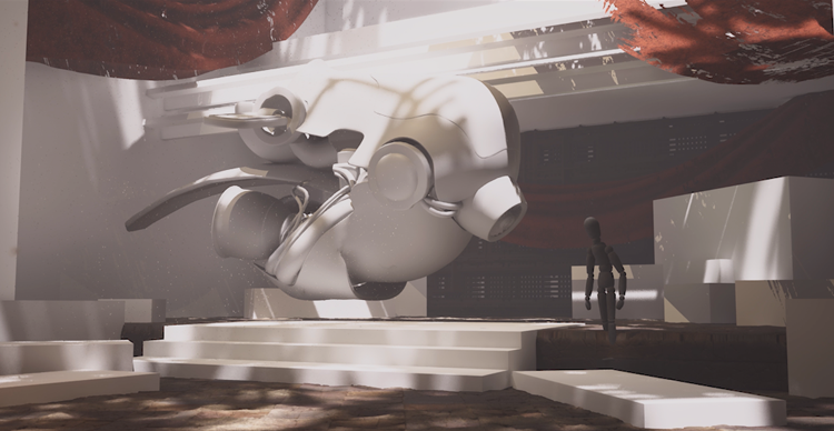 Carousel showing the stages of a 3D spacecraft model, from simple blockout geometry to detailed final model.