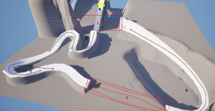 Carousel showing the development journey of Atomic Overdrive, from early concept art and playable prototypes to the finished multiplayer racing game.
