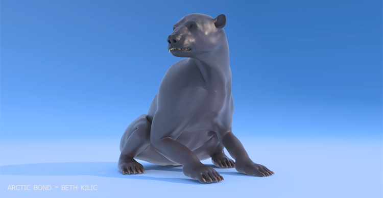 Carousel showing the stages of a 3D bear model, from basic forms to detailed finished geometry.