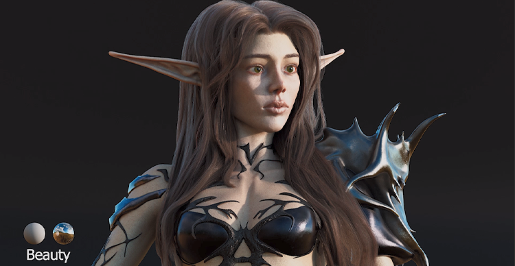 Carousel showing the stages of a 3D mythical female character model, from early forms to detailed final geometry.