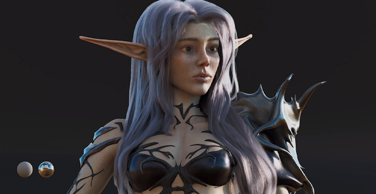 Carousel showing the stages of a 3D mythical female character model, from early forms to detailed final geometry.